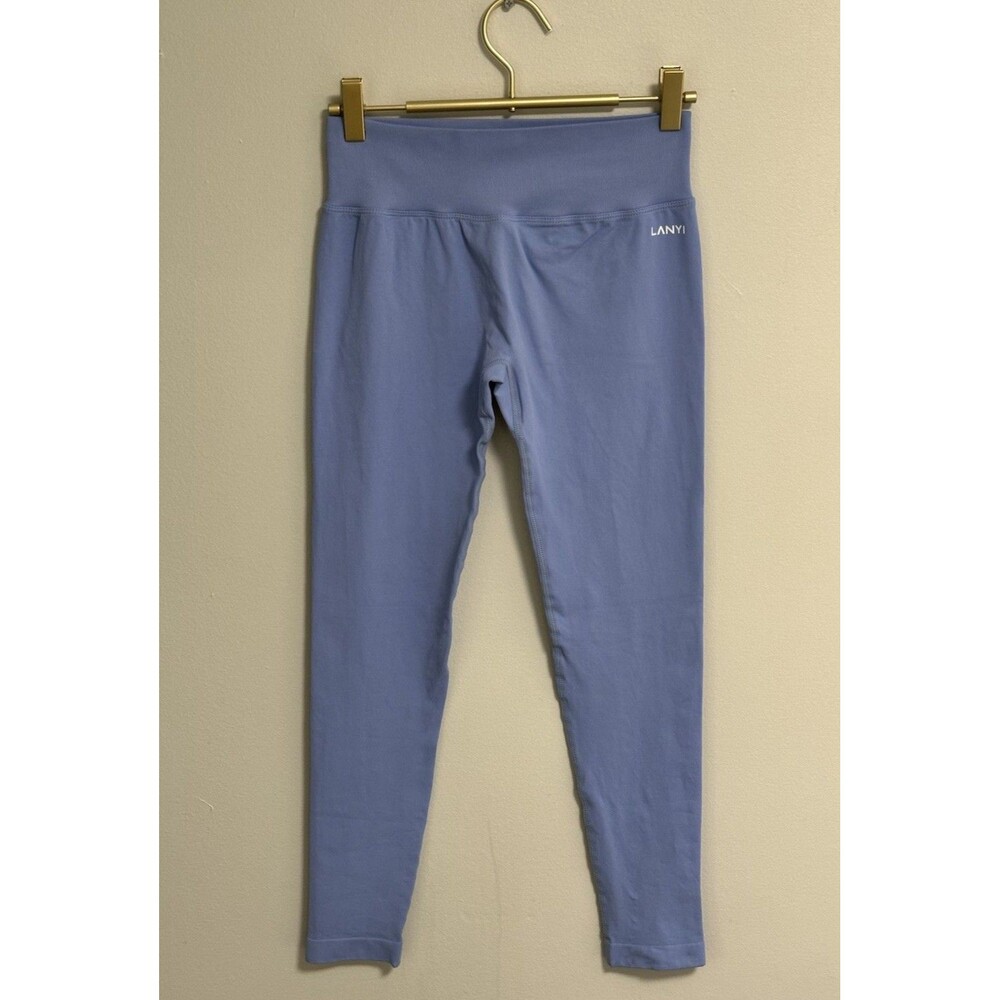 Dfyne Women's Lanyi Edition Scrunch Lift Leggings Powder Blue Medium Leaf Stamp